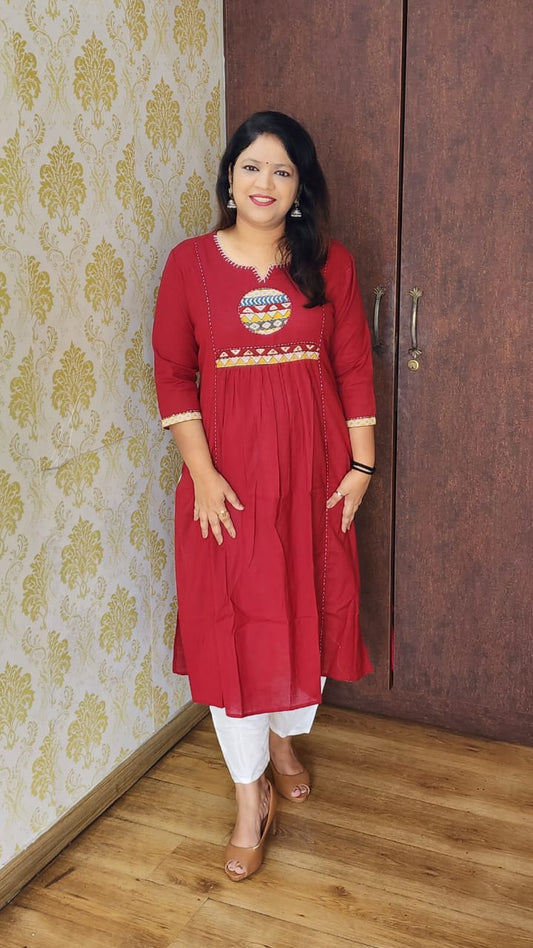 Mahroon pure cotton stylish only kurta (A198)