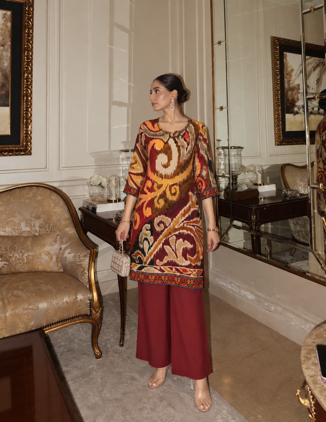 Pure crape patola print smart two piece cordset (C751)