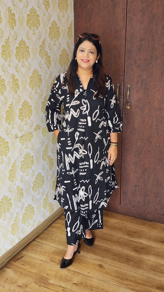 Black pure cotton two piece cordset (A344)