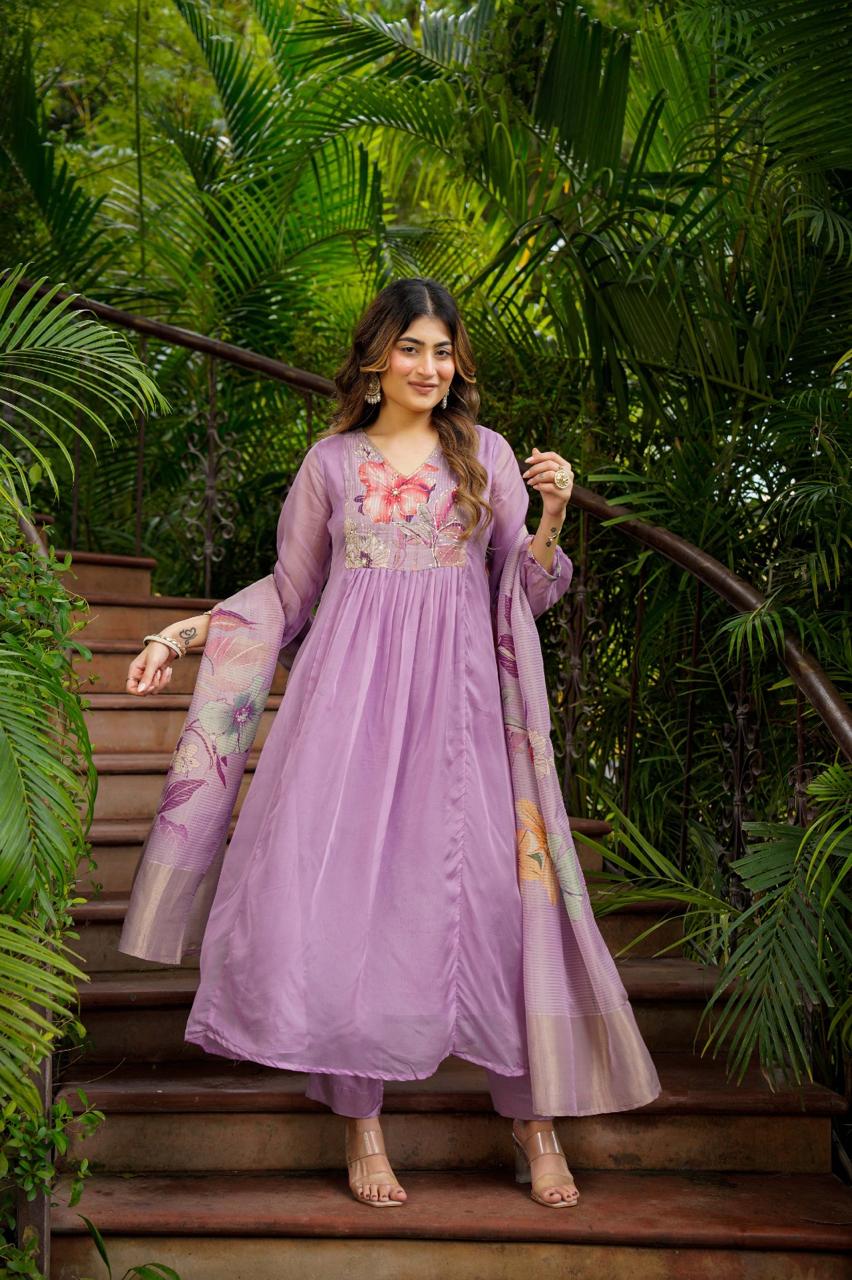 Light purple glass oraganza designer three piece set (A1238)