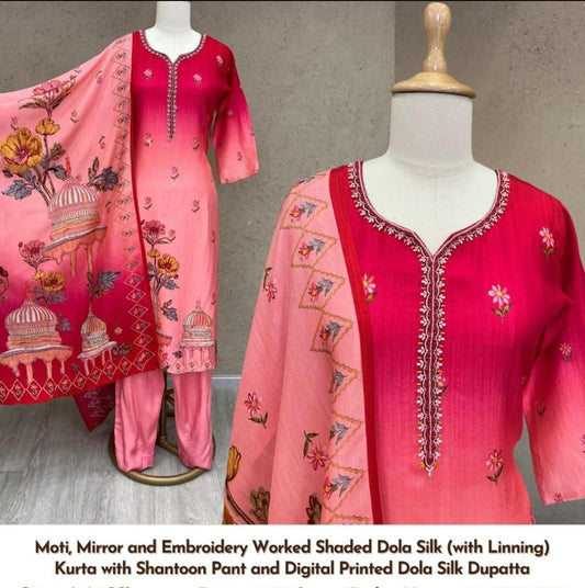 Pure dola silk designer three piece set (A1050)