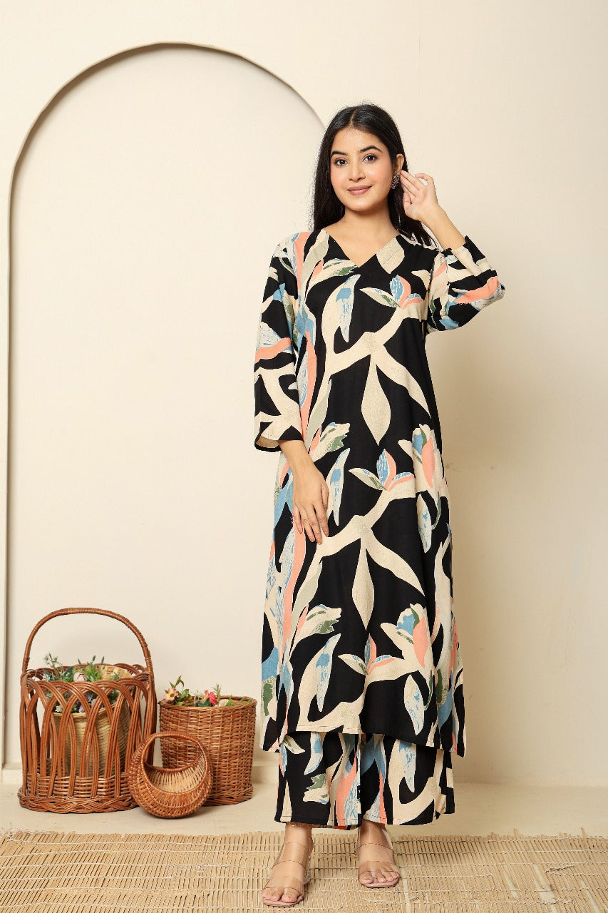 Black cotton modal designer two piece cordset (A1198)