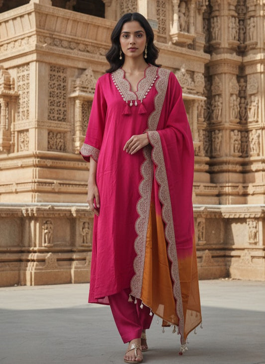 Pure crape with mul lining designer three piece set (A1299)