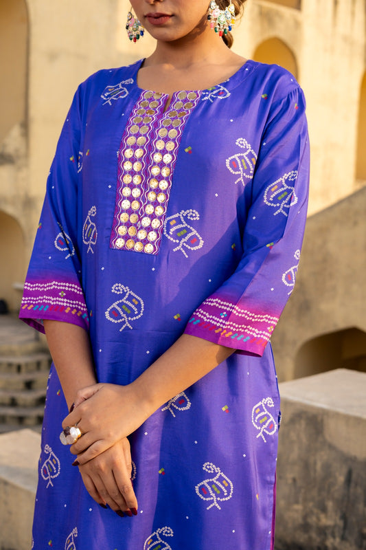 Purple 💜 bandani print pure mul silk two piece cordset (A266)