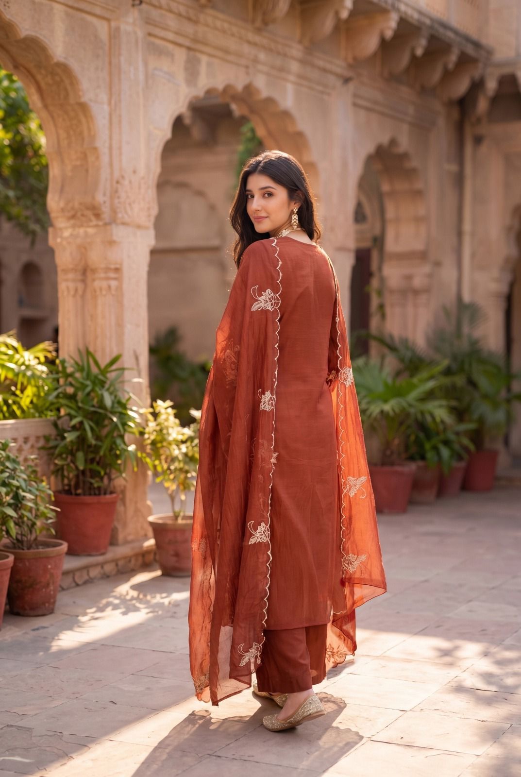 Pure banarasi mul chanderi with full thread work three piece set (S338)