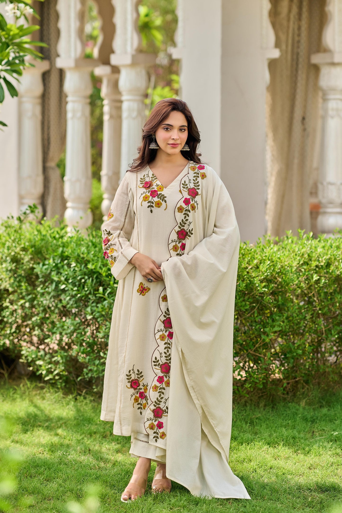 Crush cotton A line Fully embroidered with mul lining beautiful three piece set (S180)