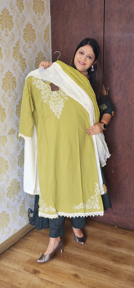 Olive green pure cotton three piece set (P589)