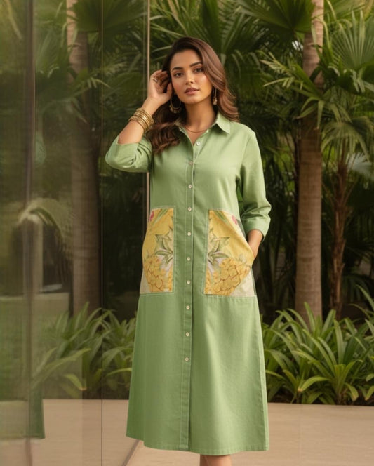 Smart cotton linen one piece dress (B403)