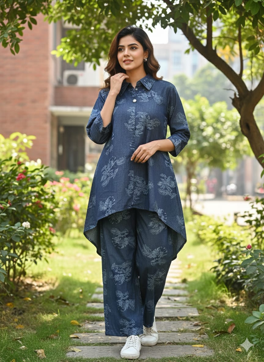 Soft denim smart two piece cordset (A1698)