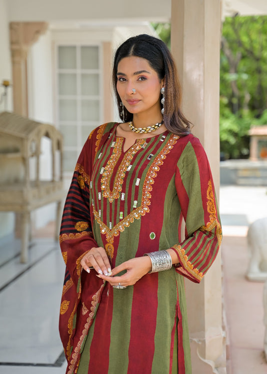 Pure crape with real mirror three piece set (S352)