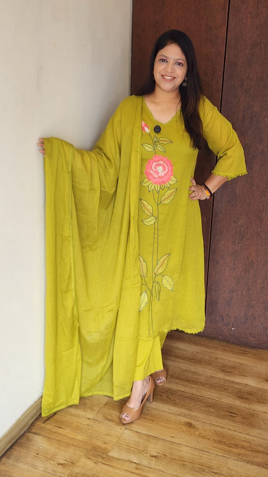 Green pure cotton three piece set (A1395)
