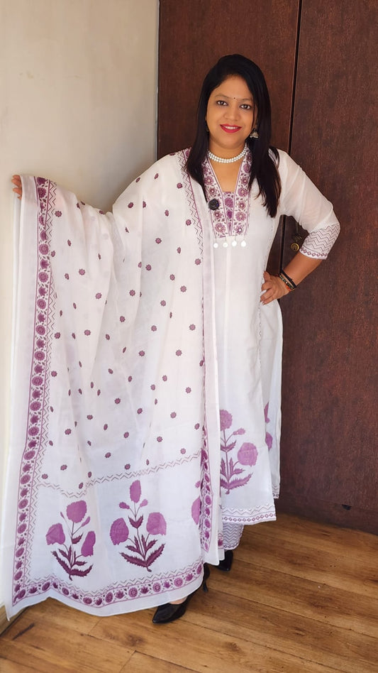 Mul cotton A line original block print three piece set (A1812)