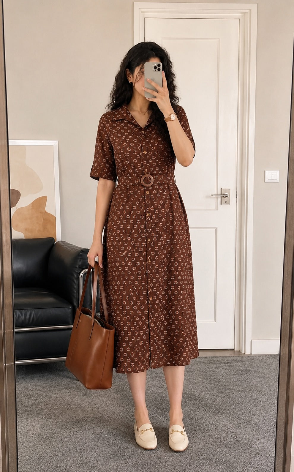 Pure cotton smart one piece dress with belt (S149)