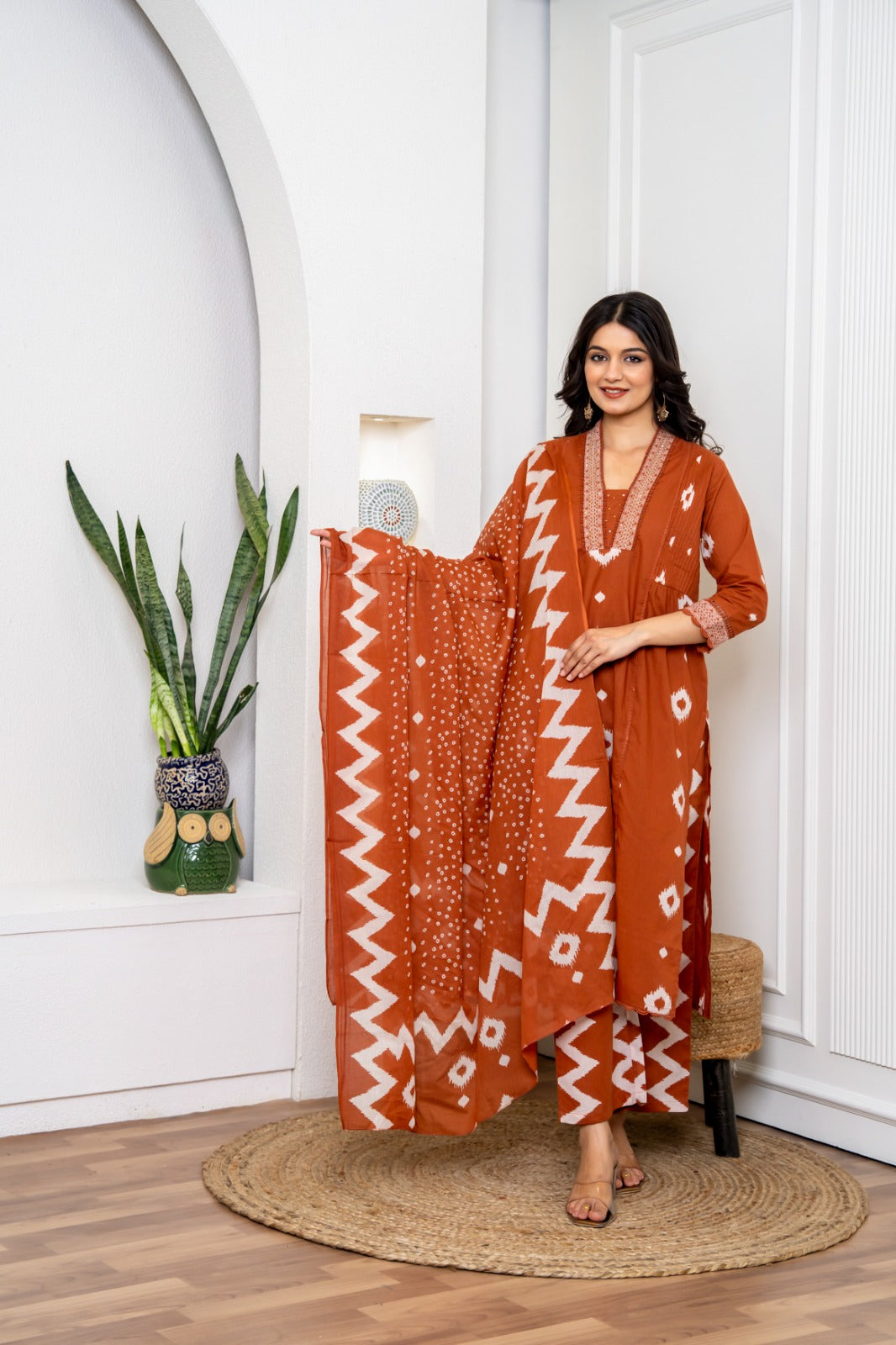 Rust pure cotton three piece set (P2104)