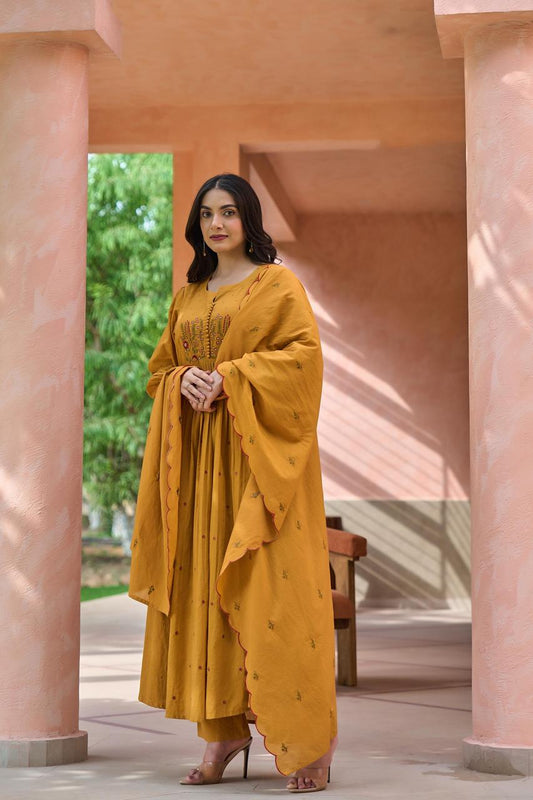 Mustard fully thread work three piece set (A258)