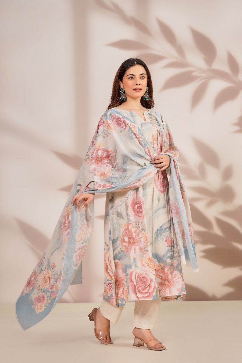 Premium cotton linen digital print smart three piece set (B559)
