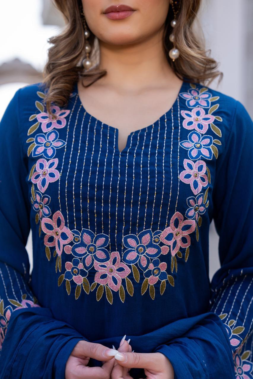 Viscose Chanderi full thread work designer three piece set (A1756)