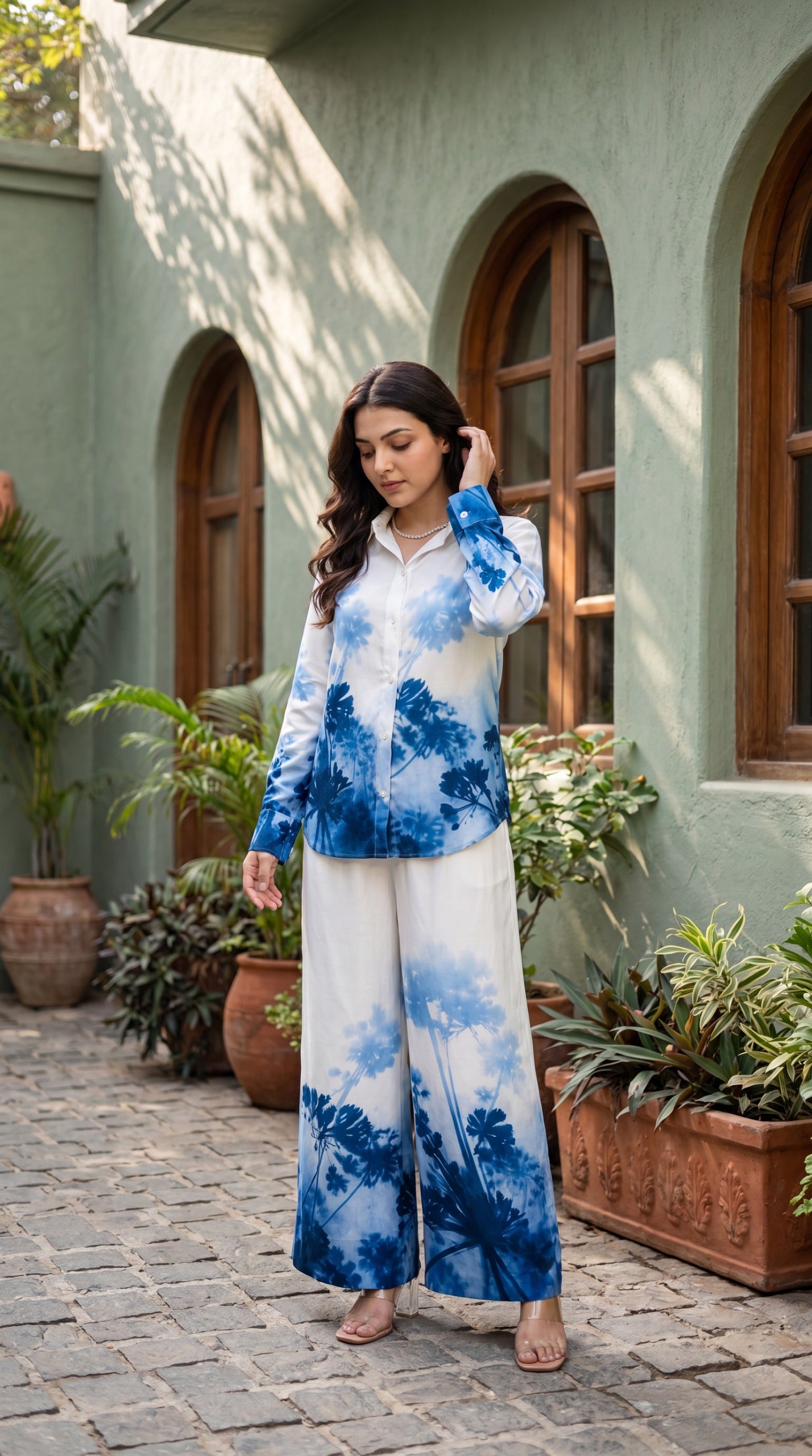 Pure muslin with lining both in top and bottom smart two piece cordset (B1013)