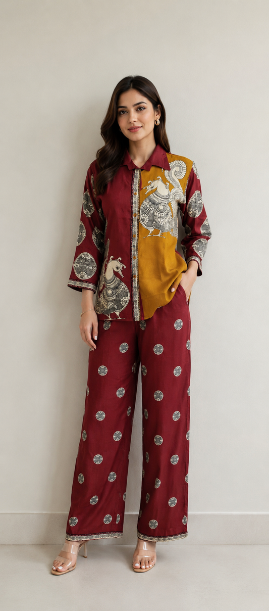 Crape kalamkari smart two piece cordset (B788)