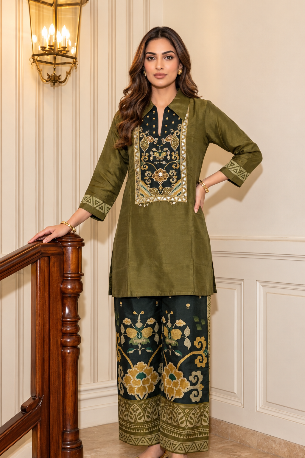 Pure crape smart two piece brown  cordset (C663)