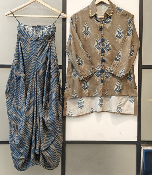 Pure Muslin with cowl skirt smart two piece cordset (B751)