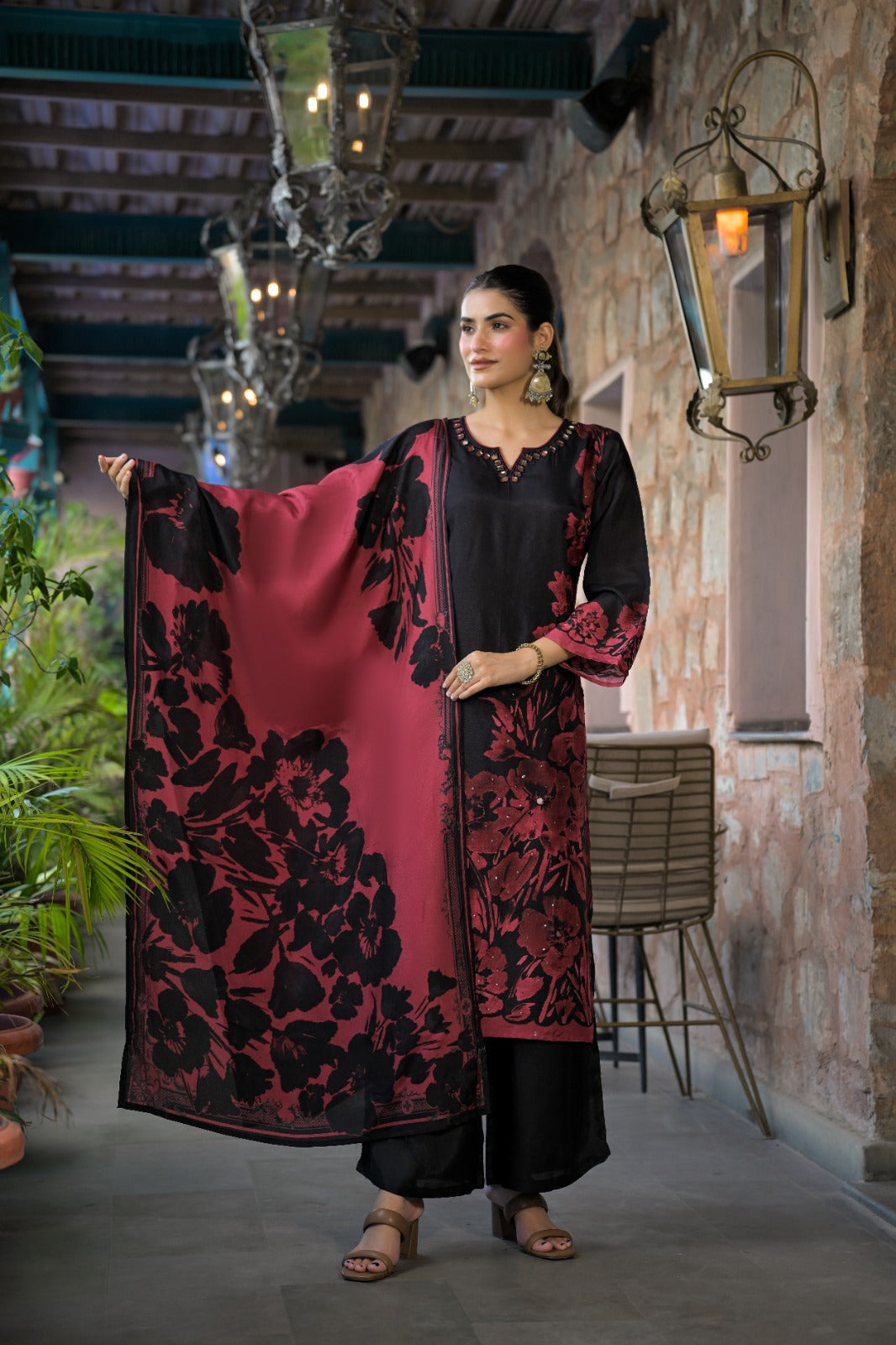 Russian silk digital print smart three piece set (C674)