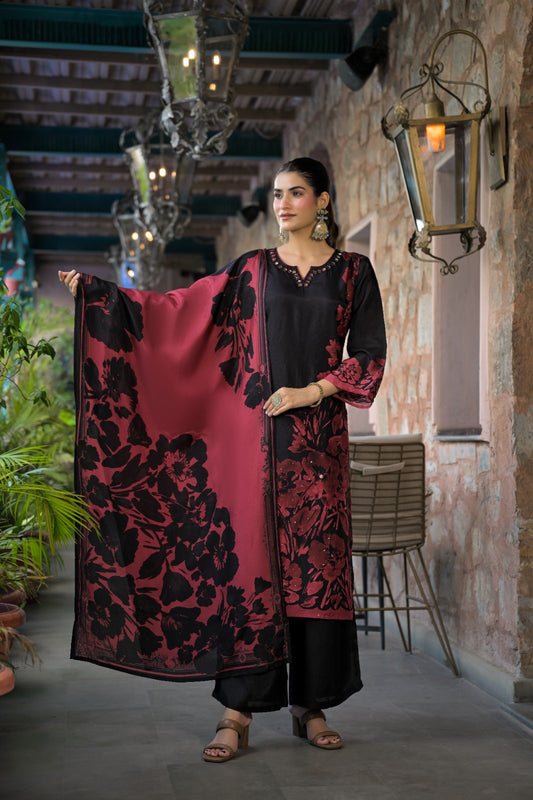 Russian silk digital print smart three piece set (C674)