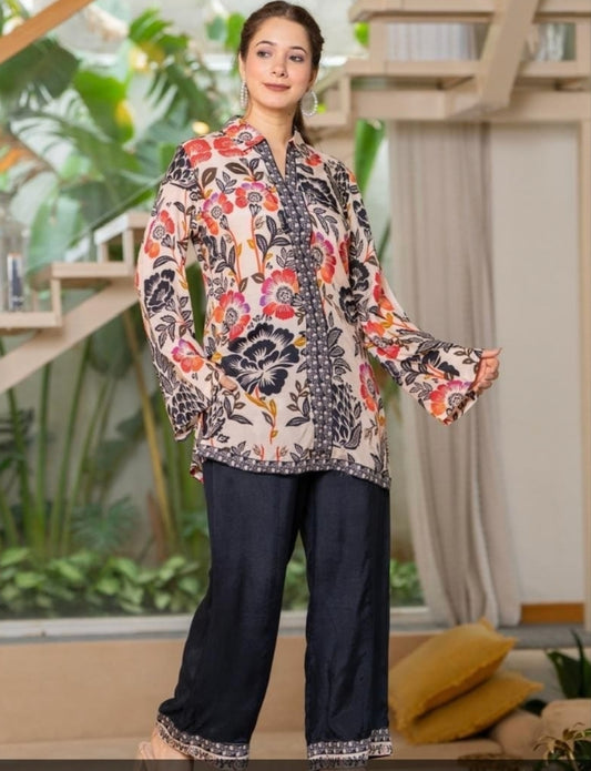 Pure mul silk digital print two piece cordset (A696)