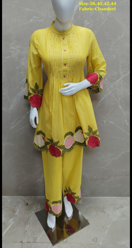 Soft chanderi with applique work two piece cordset (B322)