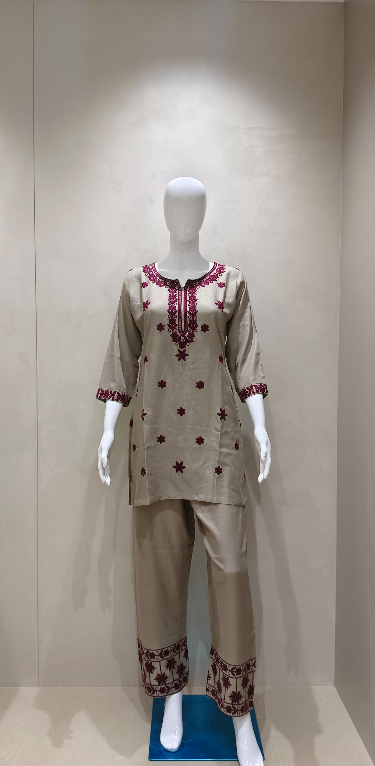 Cotton modal embroidered smart two piece cordset (C453)