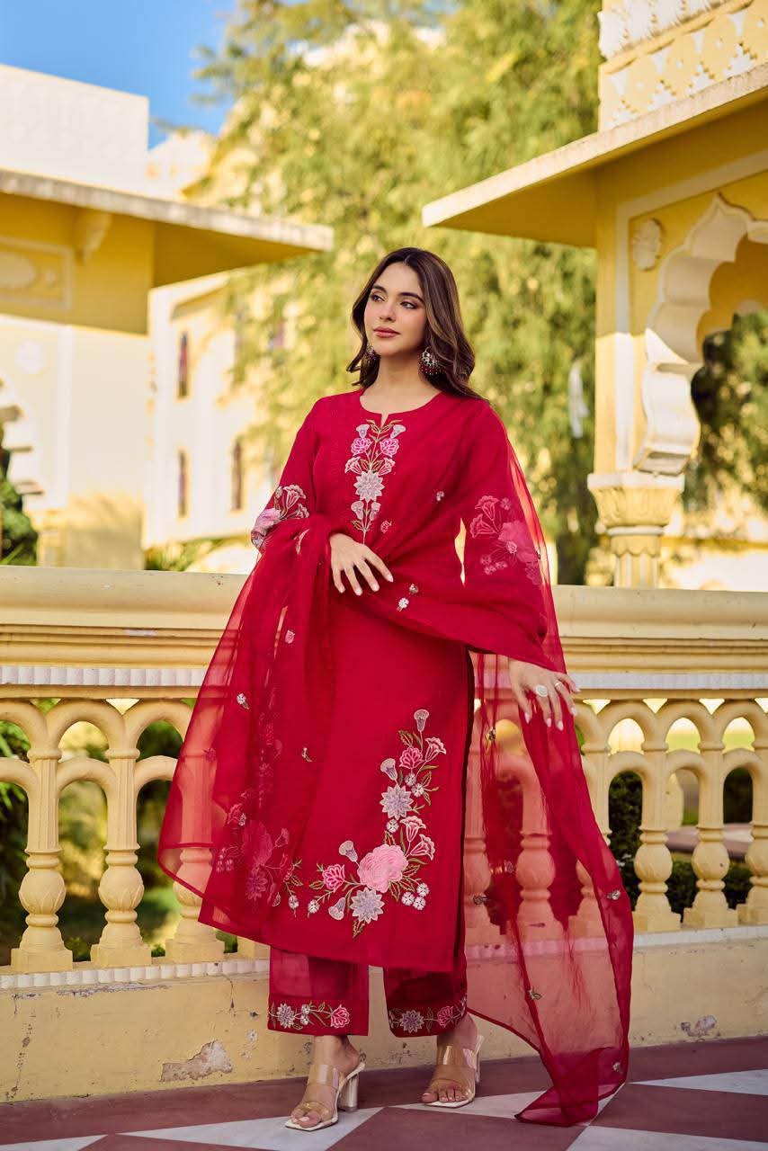 Viscose mul crush fully embroidered three piece set (A1453)