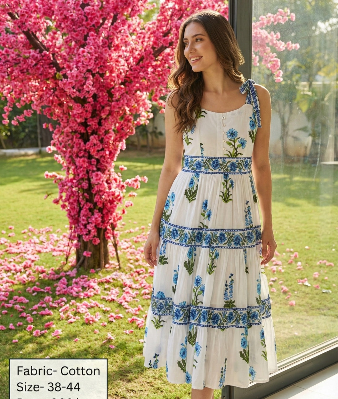 Pure cotton original block print with full lining smart one piece dress (loose fit can go one size down and fit till 46) (A1796)
