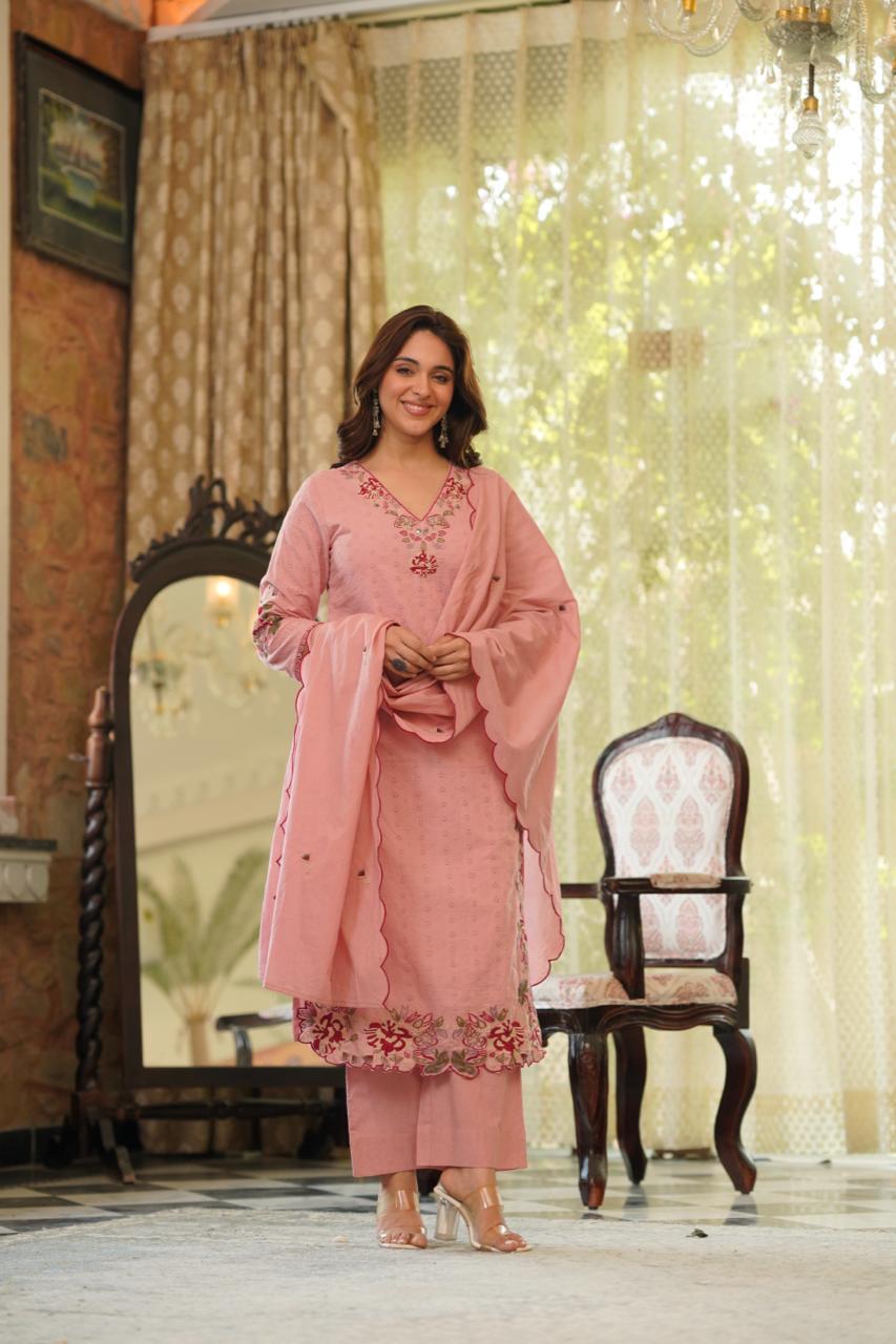 Cotton shifali with embroidery three piece set (B829)