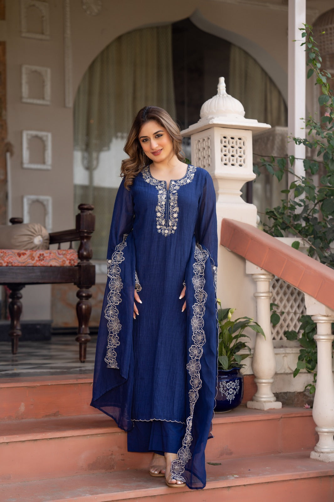 Crush cotton with lining beautiful three piece set (B656)
