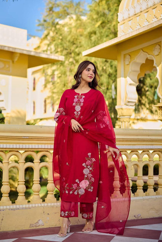 Viscose mul crush fully embroidered three piece set (A1453)