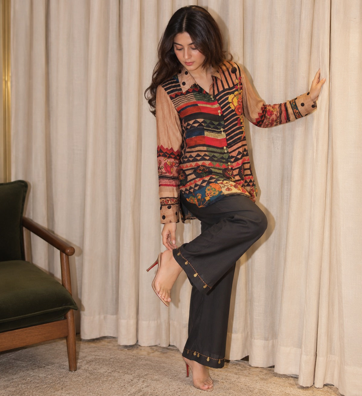 Crape digital print smart two piece cordset (S394)
