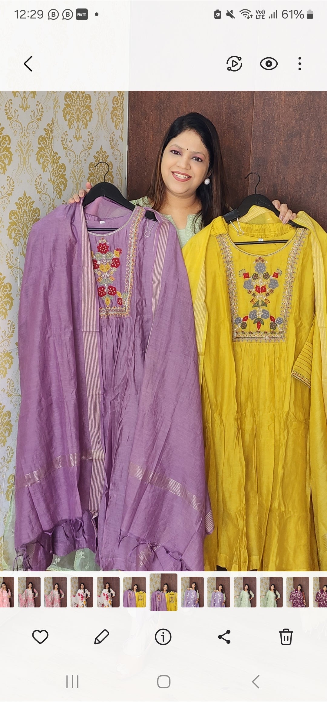 Purple mul chanderi with full hand work three piece set (P522)