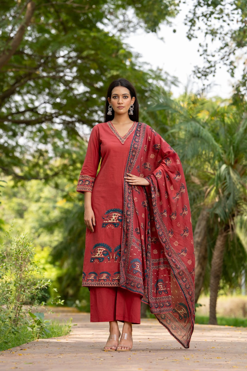 Red pure cotton three piece set (A338)