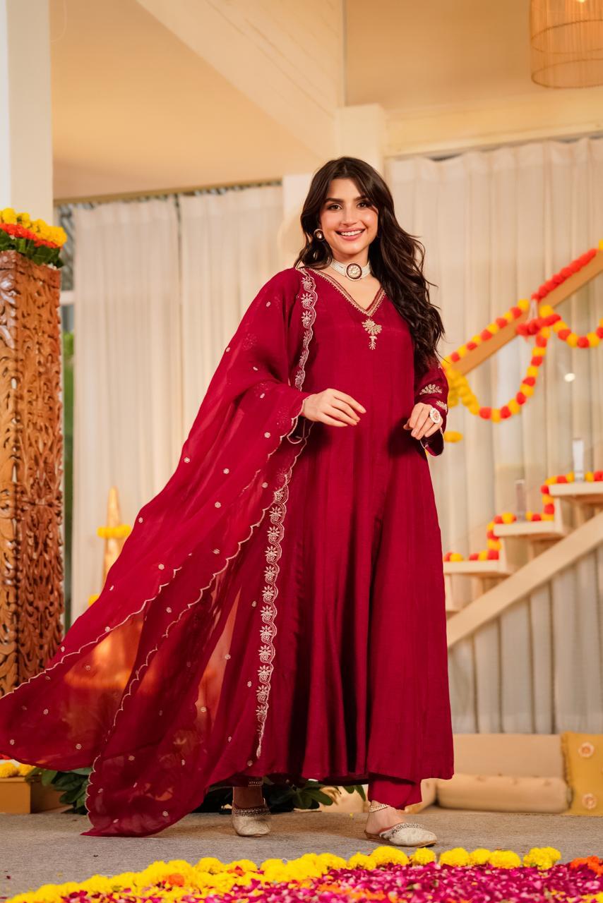 Pure santoori silk with lining designer three piece set (A1403)