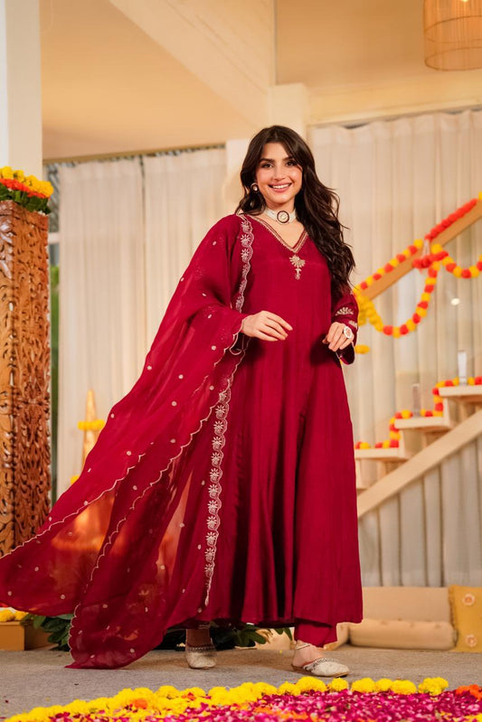 Pure santoori silk with lining designer three piece set (A1403)