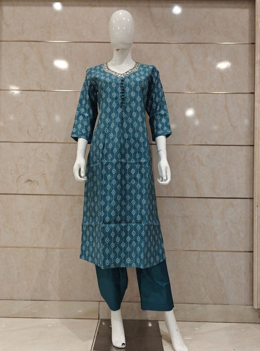 Blue muslin silk two piece set(P57)