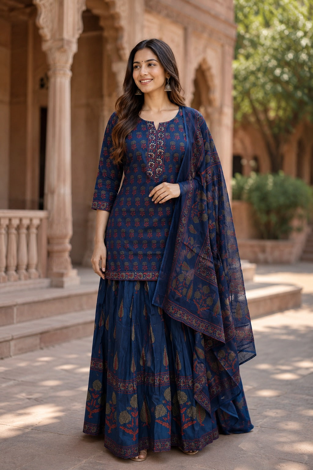 Pure cotton flared skirt with top and dupatta gopi dress (S328)