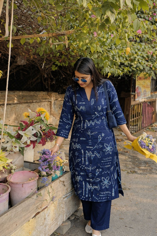 Indigo pure dabu print smart two piece set (A1626)