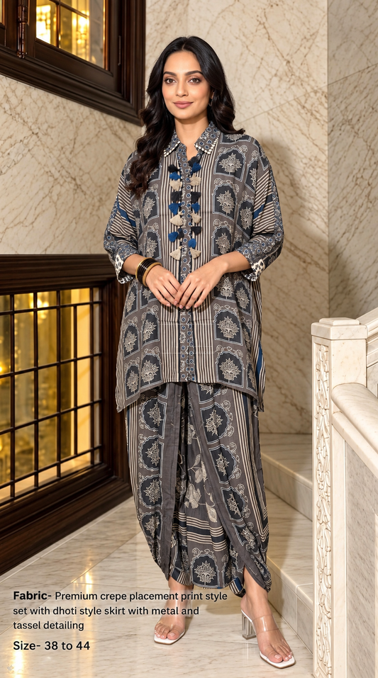 Pure crape dhoti style smart two piece cordset (C720)