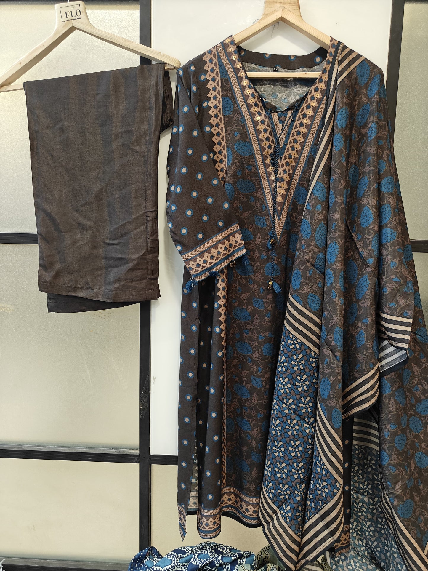 Pure muslin silk three piece set (B416)