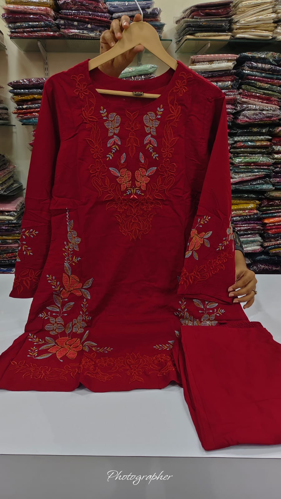 Cotton modal full embroidered smart two piece cordset (C348)