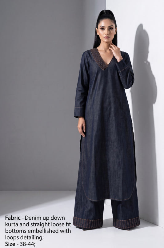Soft denim low high stylish two piece cordset (C172)