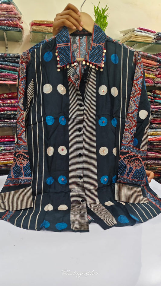 Pure crape ajrakh print only shirt (A754)