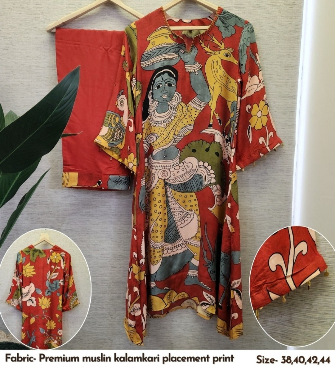 Pure Muslin silk kalamkari placement print stylish two piece cordset (A1492)