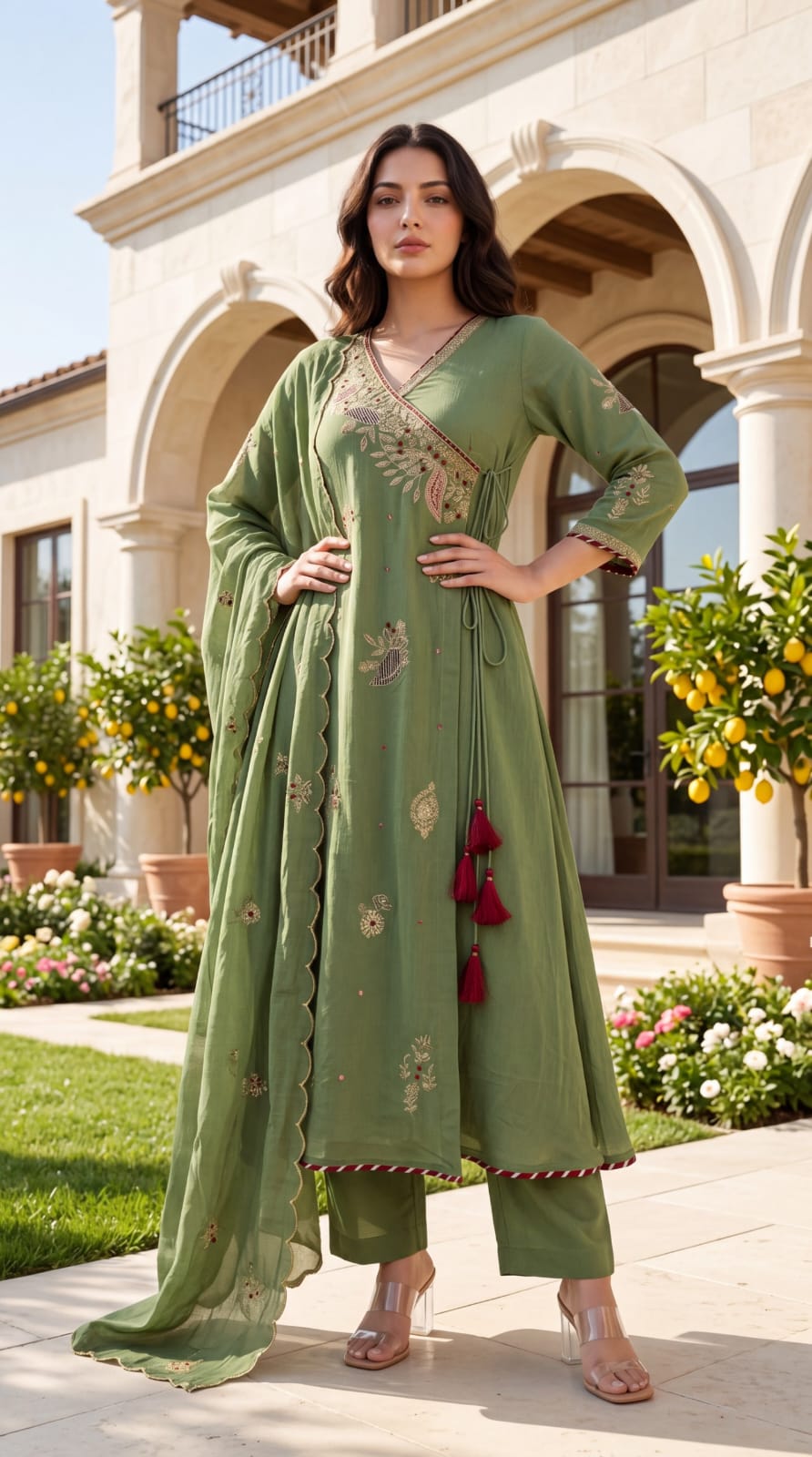 Crush cotton Angrakha pattern beautiful three piece set (B708)